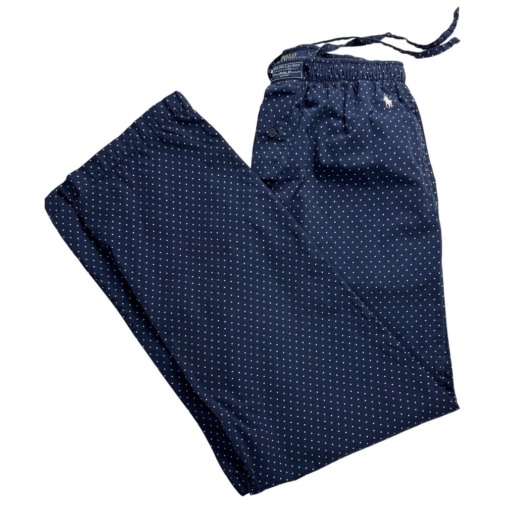 Ralph Lauren Polo Classic Pajama Lounge Pant Navy White Polka Dot SZ S with pony